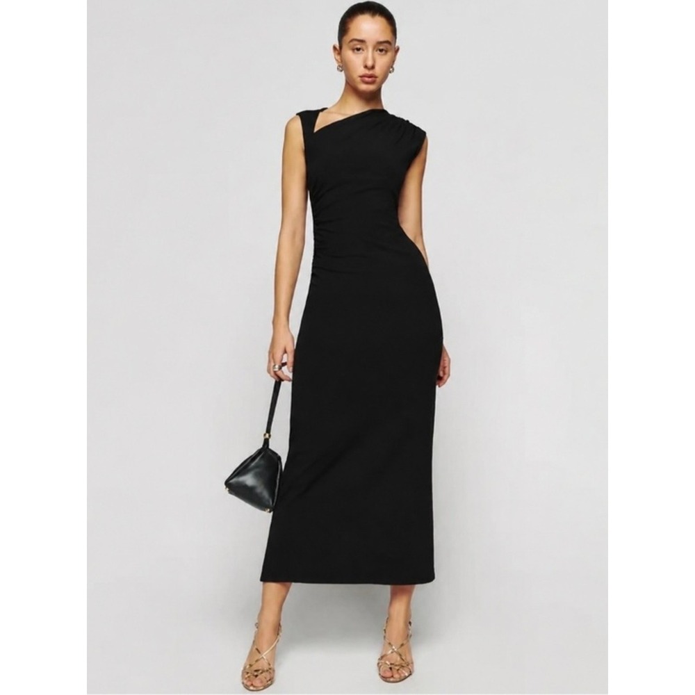 Reformation Amiah Knit Maxi Dress Black Ruched Sleeveless Organic Cotton NWT M